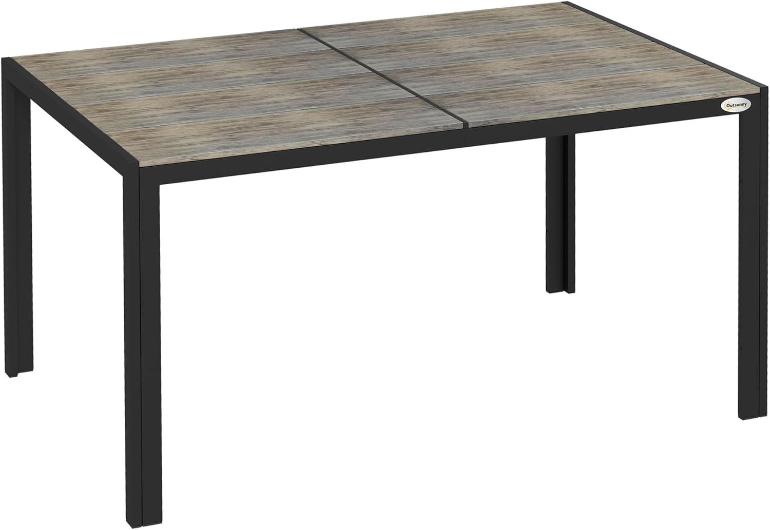 Outsunny Outdoor Dining Table for 6 People, Aluminum Rectangular Patio Table with Faux Wood Tabletop for Backyard, Lawn, 55" x 35.5", Gray