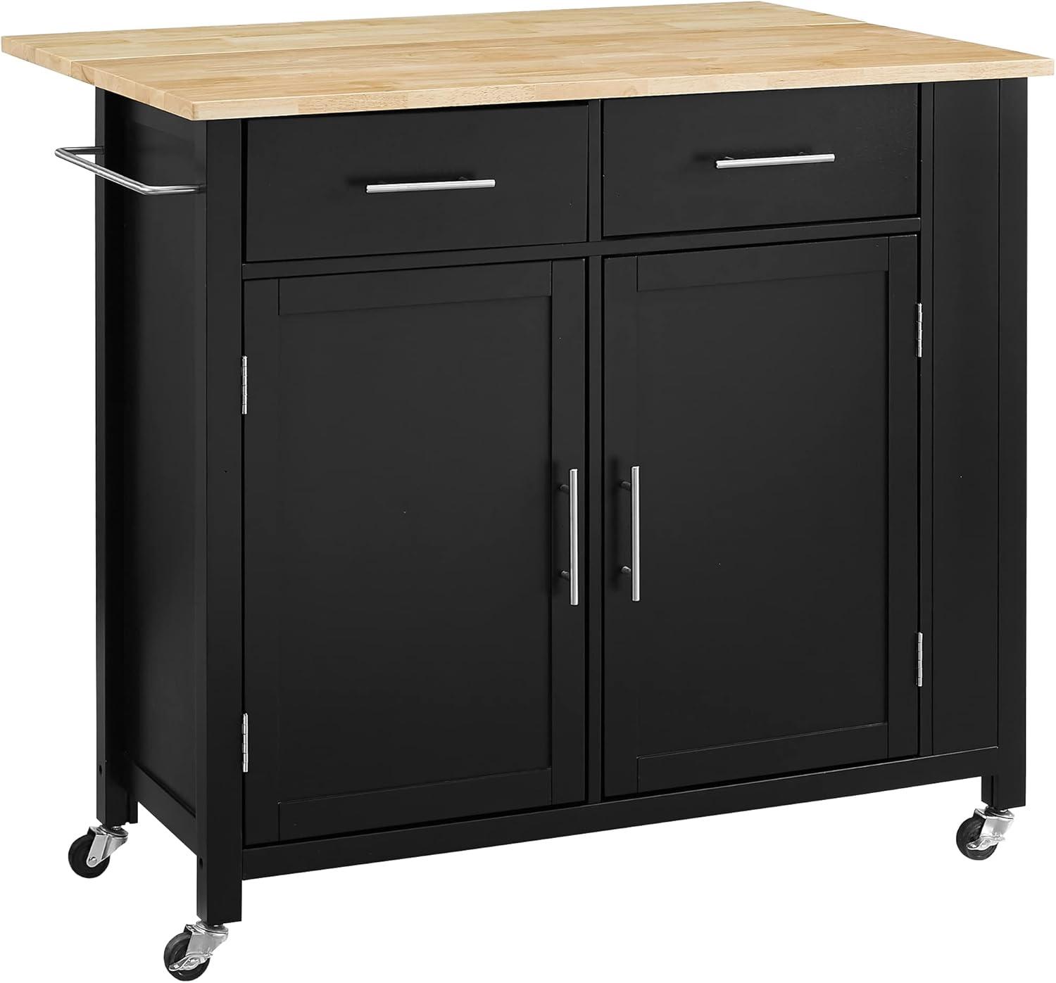 Black Wood Top Drop Leaf Kitchen Island Cart