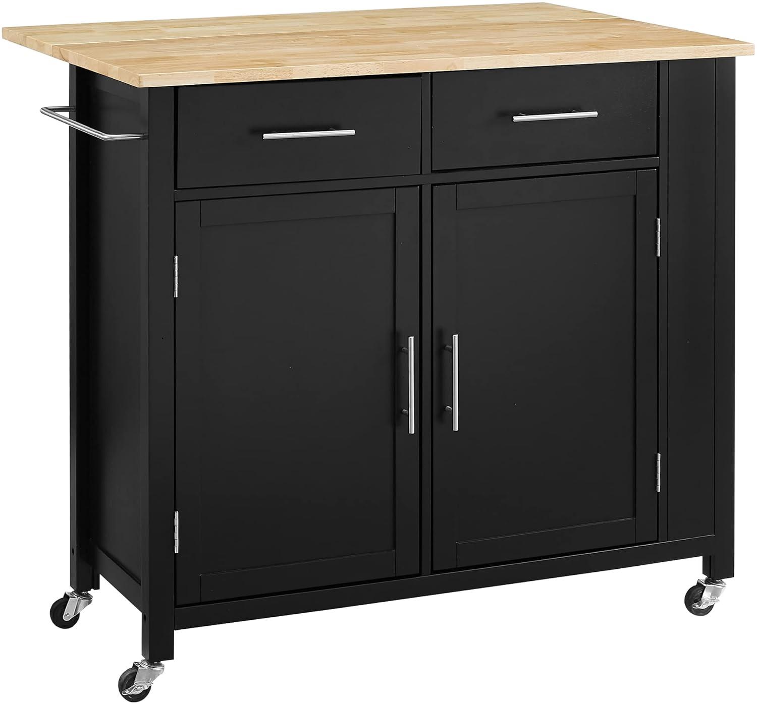 Crosley Furniture Savannah Wood Top Drop Leaf Kitchen Island/Cart in Black