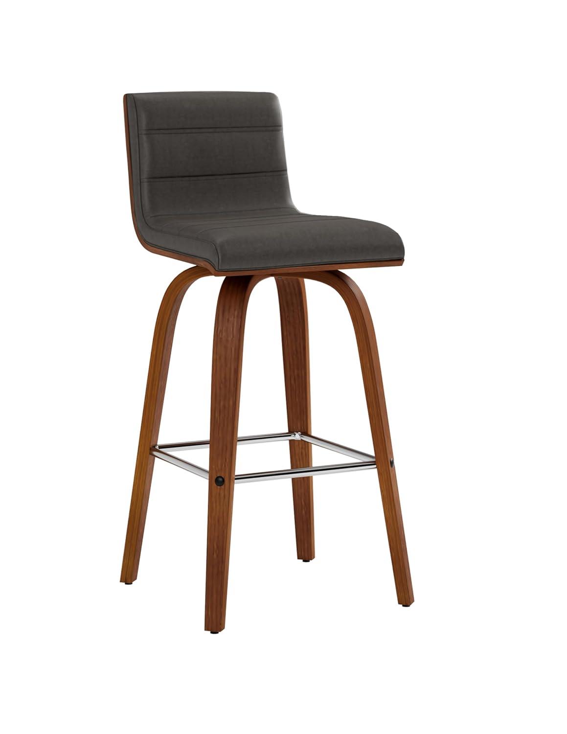 Vienna 26" Swivel Counter Stool in Walnut Wood Finish with Gray Faux Leather