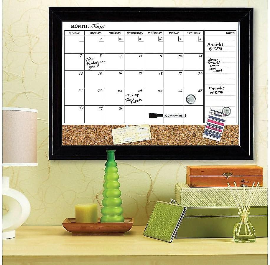 Quartet 79275 23 x 17 Home Decor Magnetic Combo Dry Erase Board with Cork Board on Bottom - Tan/White Surface/Espresso Wood Frame