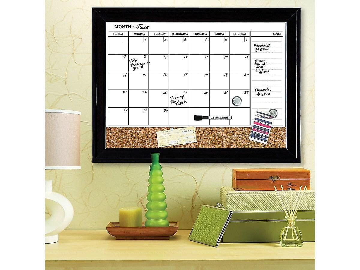 Quartet 79275 23 x 17 Home Decor Magnetic Combo Dry Erase Board with Cork Board on Bottom - Tan/White Surface/Espresso Wood Frame