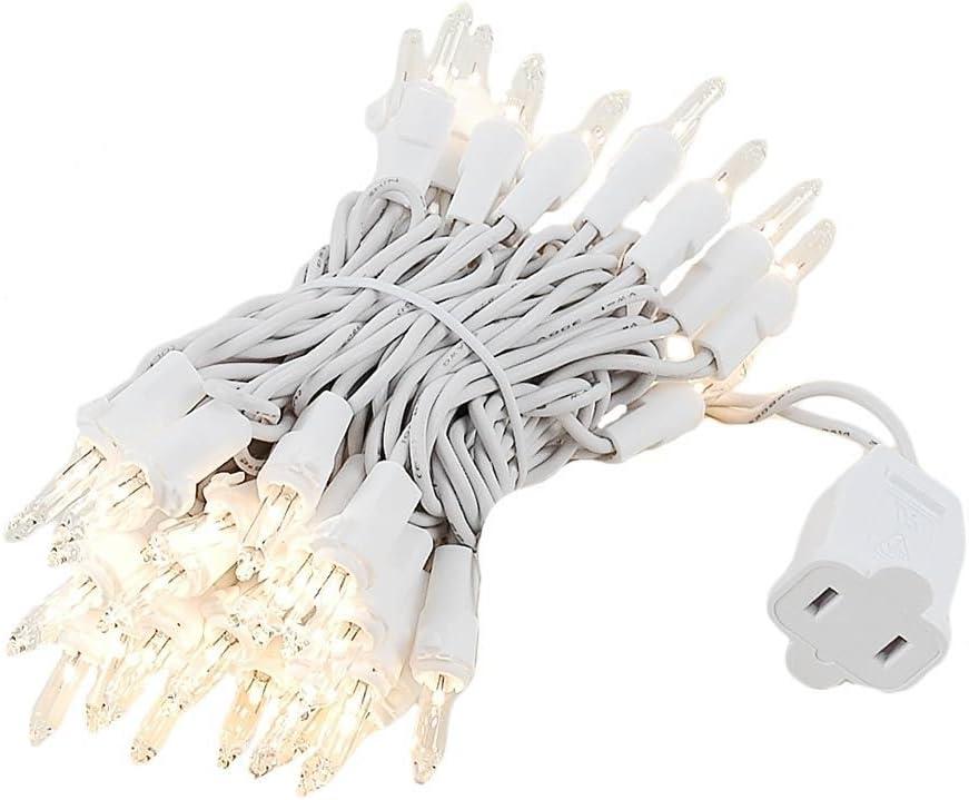 Novelty Lights 11 Feet 50 Bulb Incandescent Mini Lights, Clear with 2.5-Inch Spacing on White Wire, UL Listed for Indoor/Outdoor, Connectable