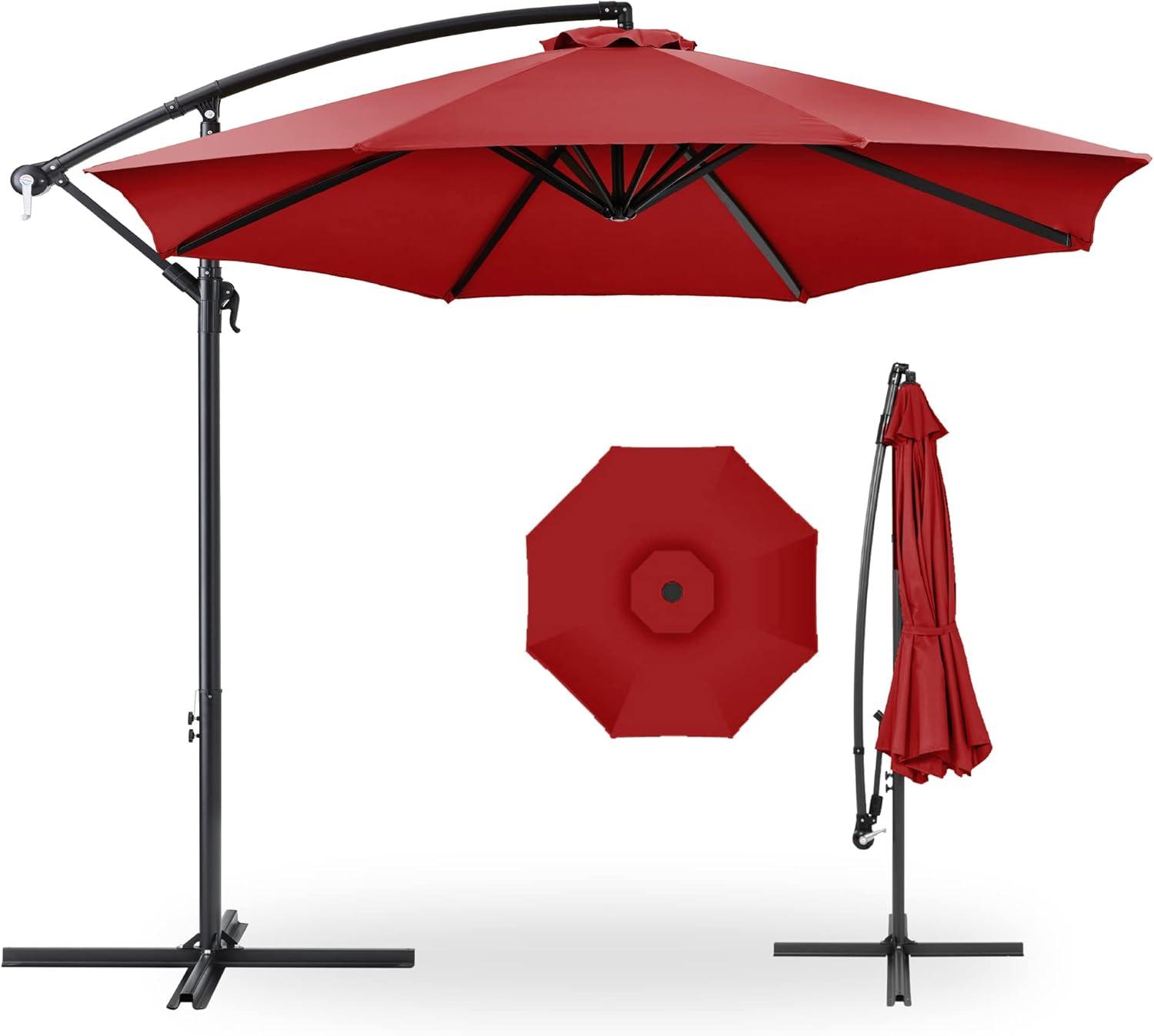 Best Choice Products 10ft Offset Hanging Outdoor Market Patio Umbrella w/ Easy Tilt Adjustment - Red