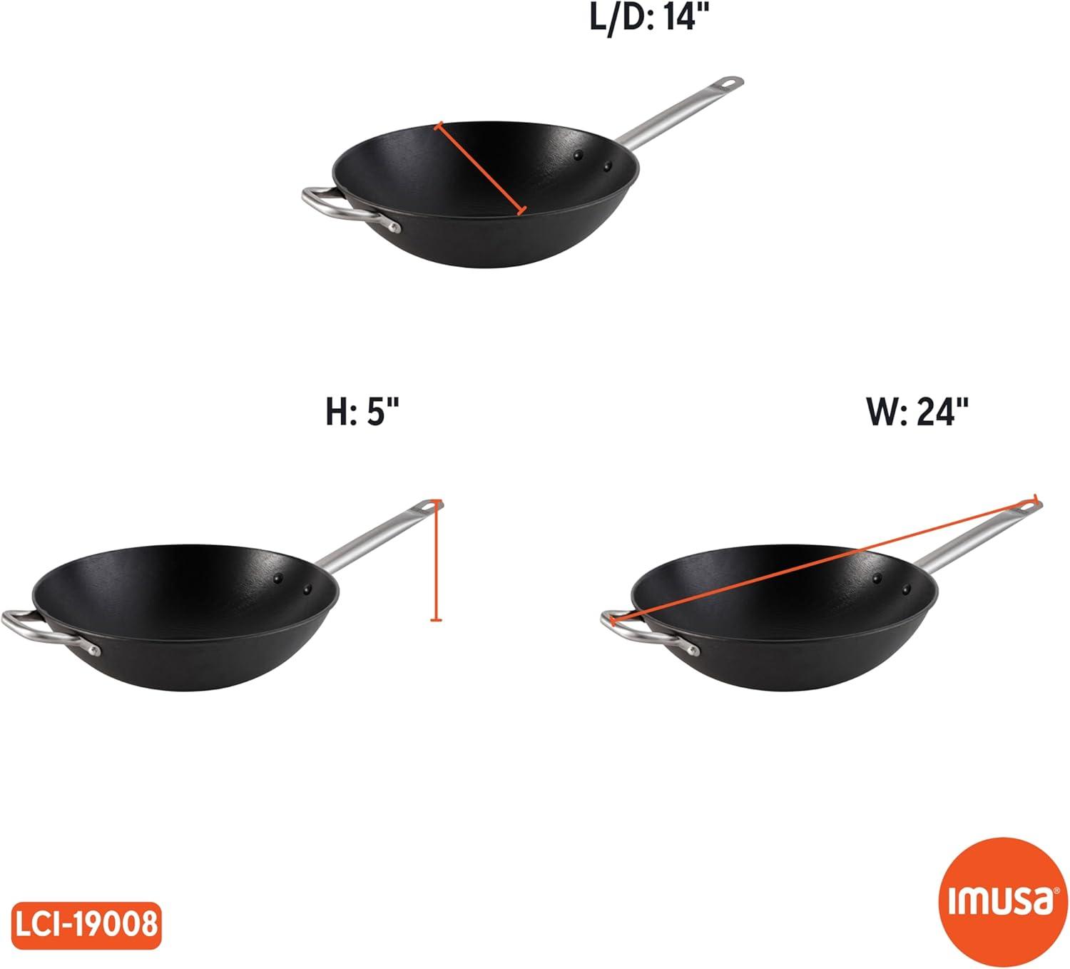 14'' Black Light Cast Iron Wok with Stainless Steel Handles