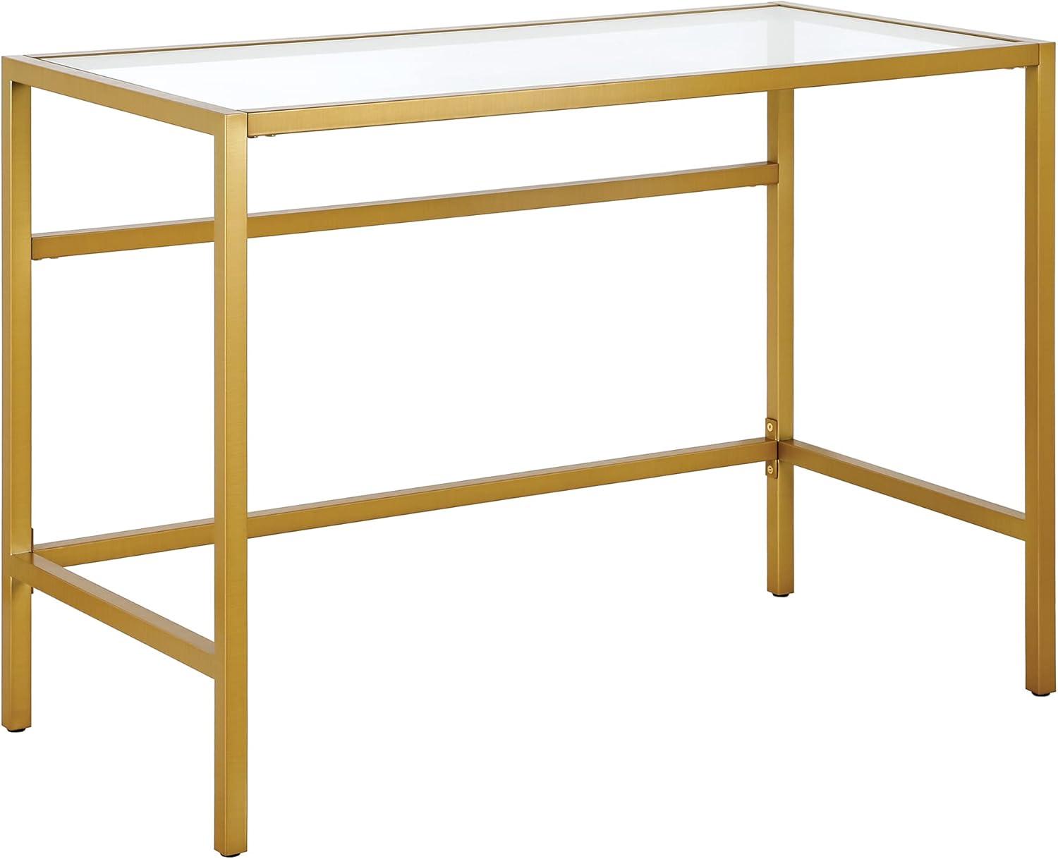 Sivil 42" Modern Brass Writing Desk with Tempered Glass Top