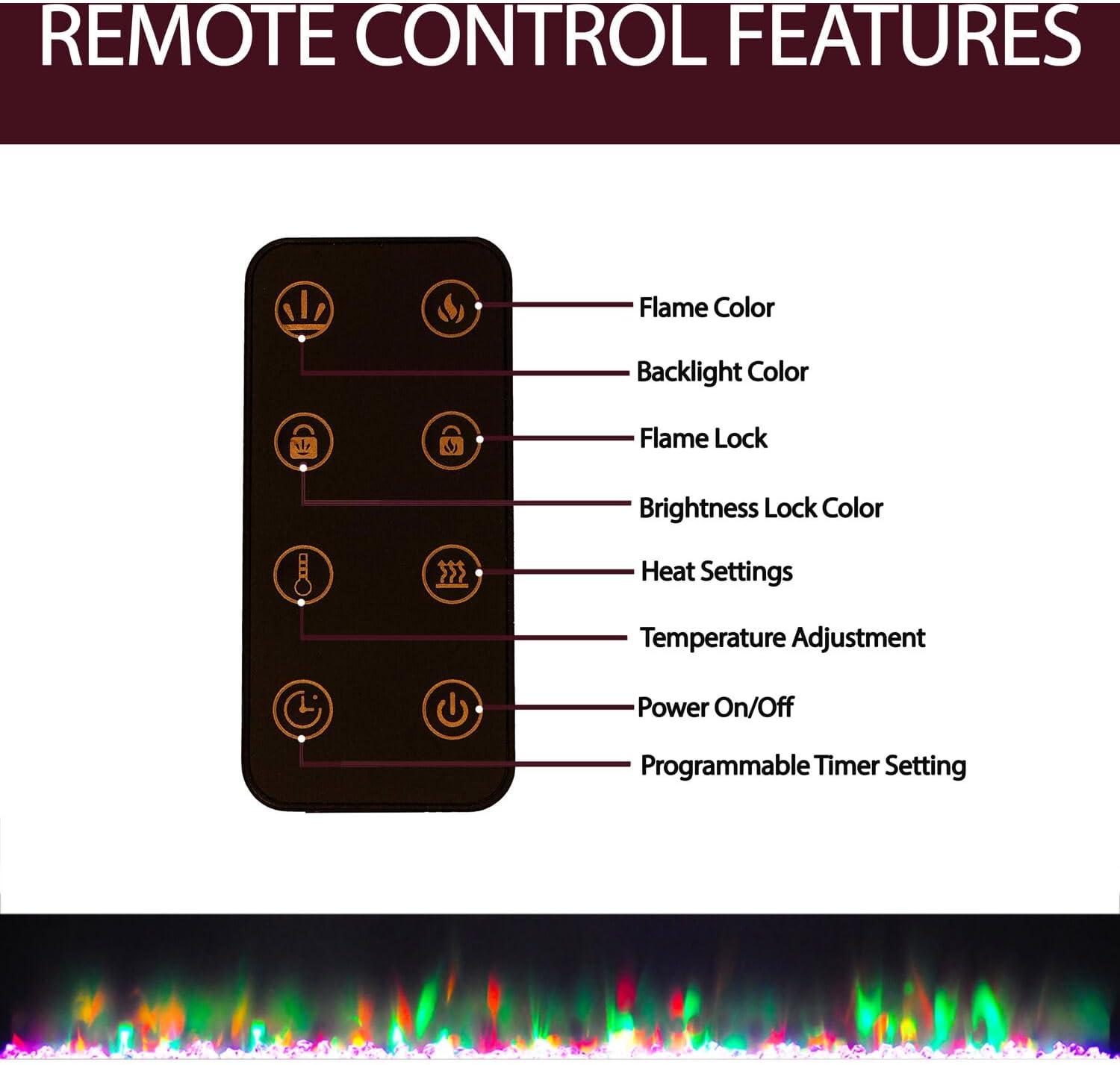 Cambridge 42 In. Recessed Wall Mounted Electric Fireplace with Crystal and LED Color Changing Display, White