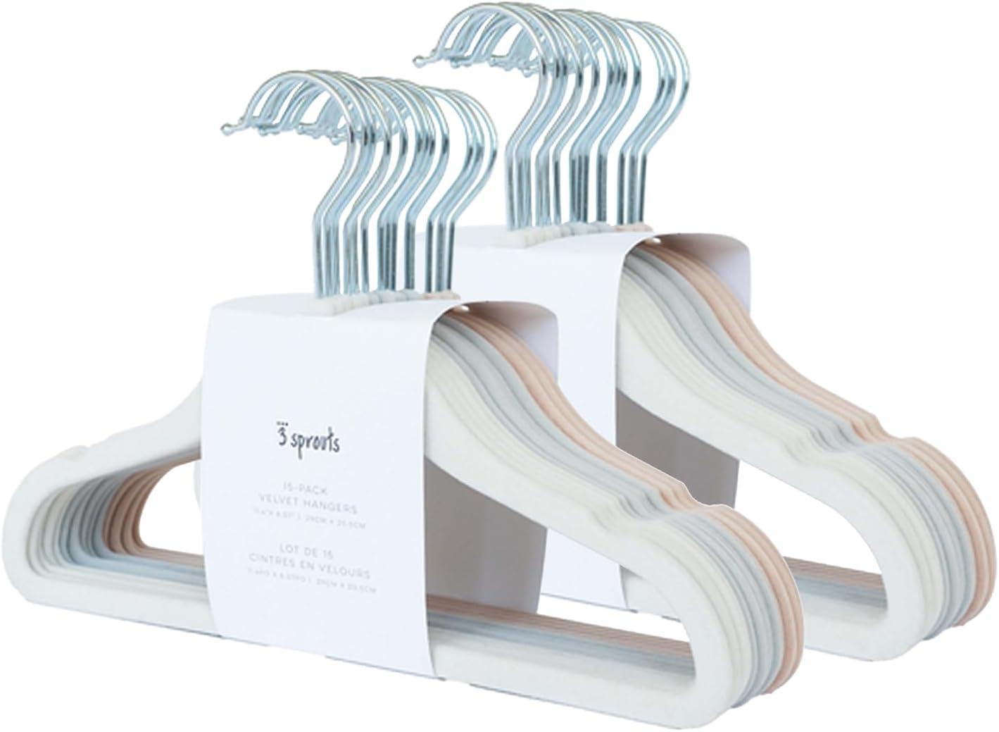 3 Sprouts Baby Velvet, Non-Slip Clothes Hangers - Pack of 30 - Assorted - Cream, Gray, Hazlenut