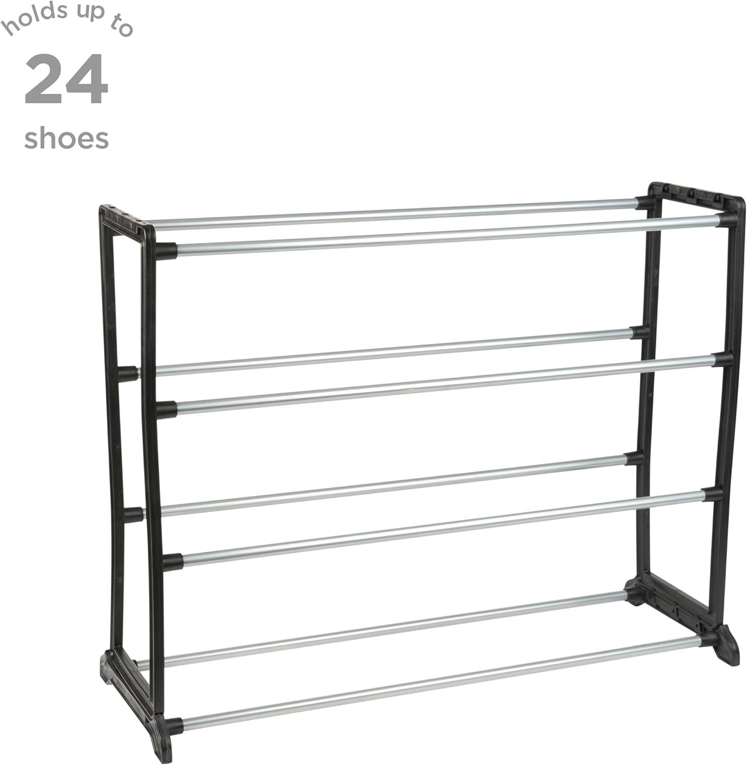 Black Stackable Four-Tier Shoe Rack Organizer