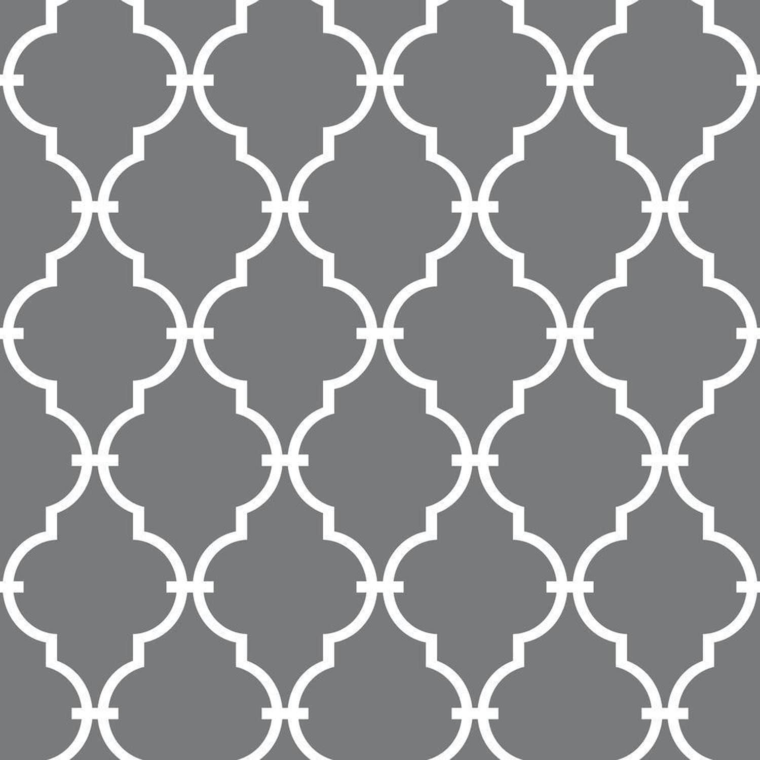 Gray and White Vinyl Trellis Peel and Stick Wallpaper Roll