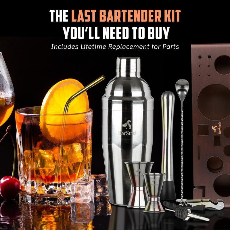 Cocktail Shaker Set Bartender Kit with Stand, Professional Bartending Kit, House Warming Gifts for New Home - Cocktail Mixer Set, Bar Tool Set - Cocktail Kit Bar Accessories for Home Bar Set