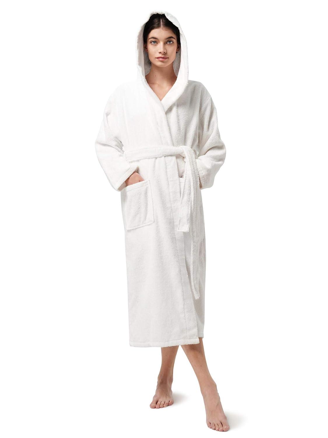 SIORO Womens Hooded Terry Cloth Robe, Absorbent Cotton Bathrobe, Full Length Bathcoat for Hot Tub, Spa, Shower & Sleepwear