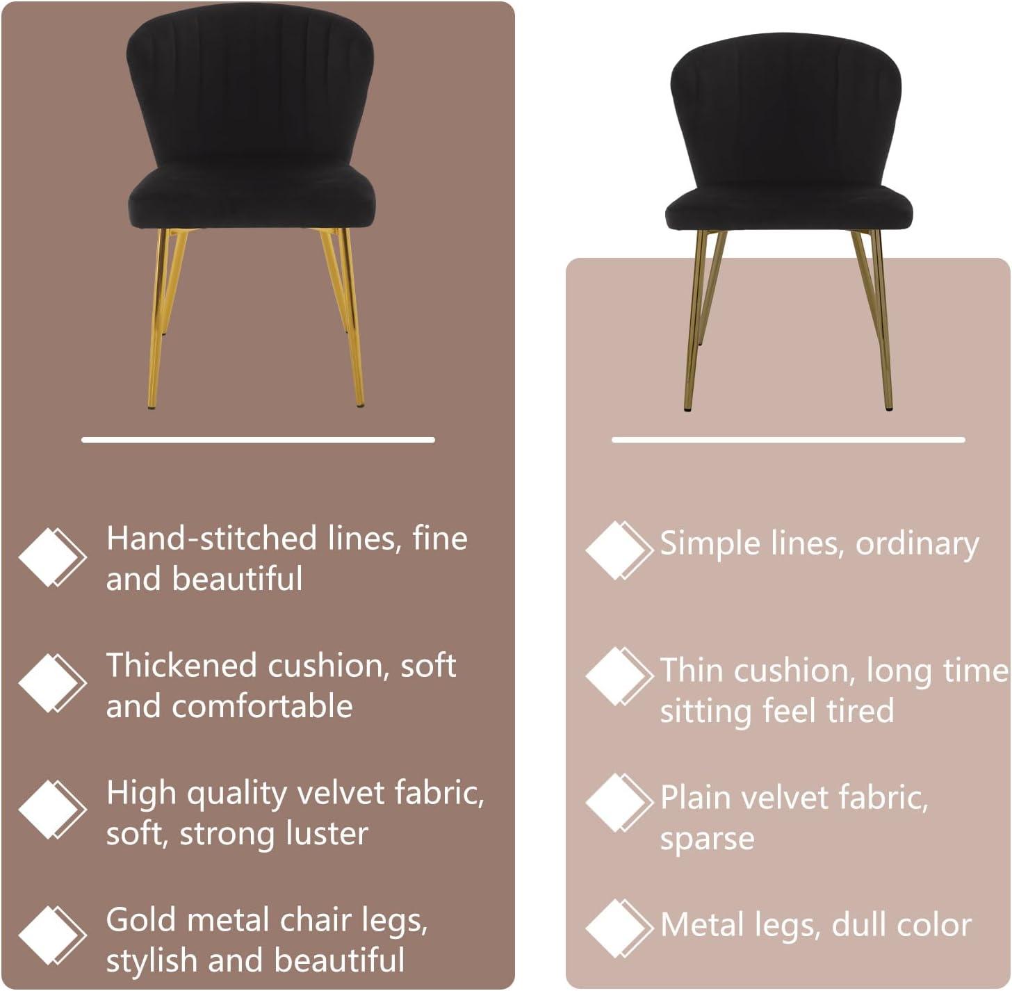 ANOUR Modern Dining Chairs, Velvet Accent Chair, Living Room Chairs, Set of 2, Upholstered Side Chair with Golden Metal Legs for Dining Room Kitchen Vanity Patio (Yellow, 2 Pack)
