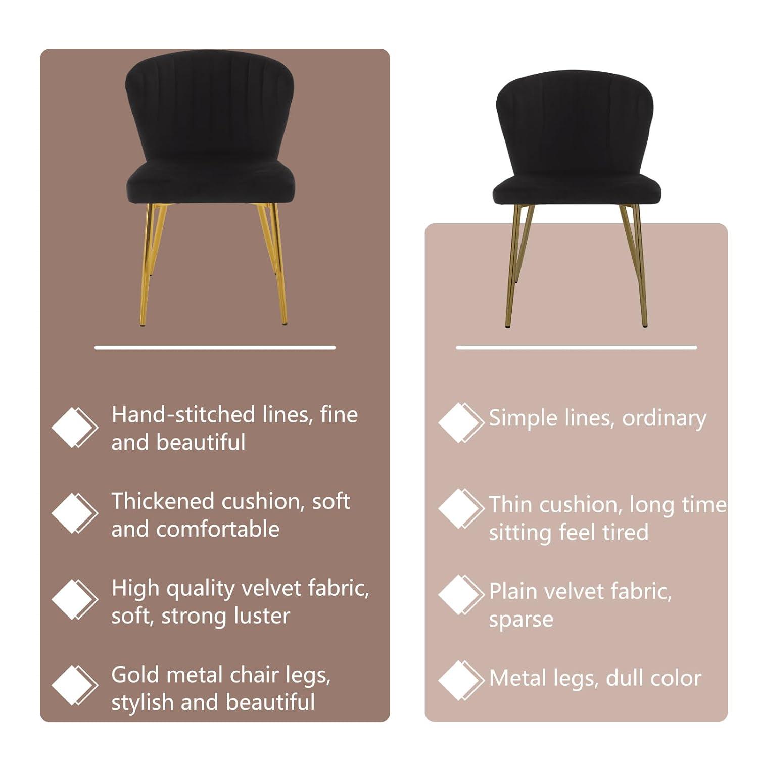 ANOUR Modern Dining Chairs, Velvet Accent Chair, Living Room Chairs, Set of 2, Upholstered Side Chair with Golden Metal Legs for Dining Room Kitchen Vanity Patio (Yellow, 2 Pack)