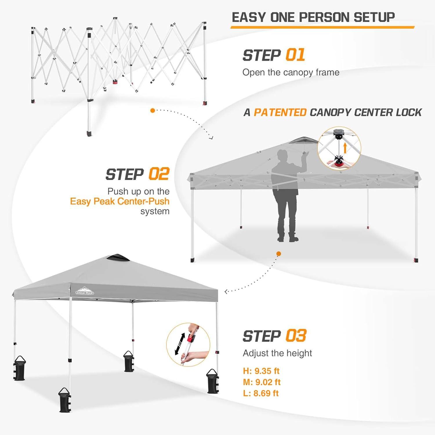 EAGLE PEAK Pop Up Canopies 10 Ft. W x 10 FT. D Metal Party Tent Canopy