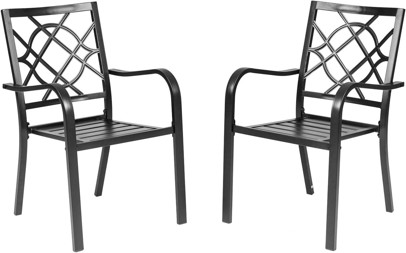 Black Steel Stackable Outdoor Dining Armchairs, Set of 2