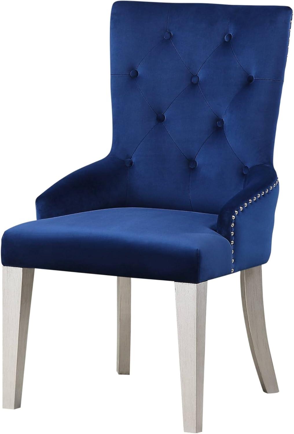 21" Varian Side Chair Blue Fabric/Antique Platinum - Acme Furniture: Versailles Design, No Assembly Required