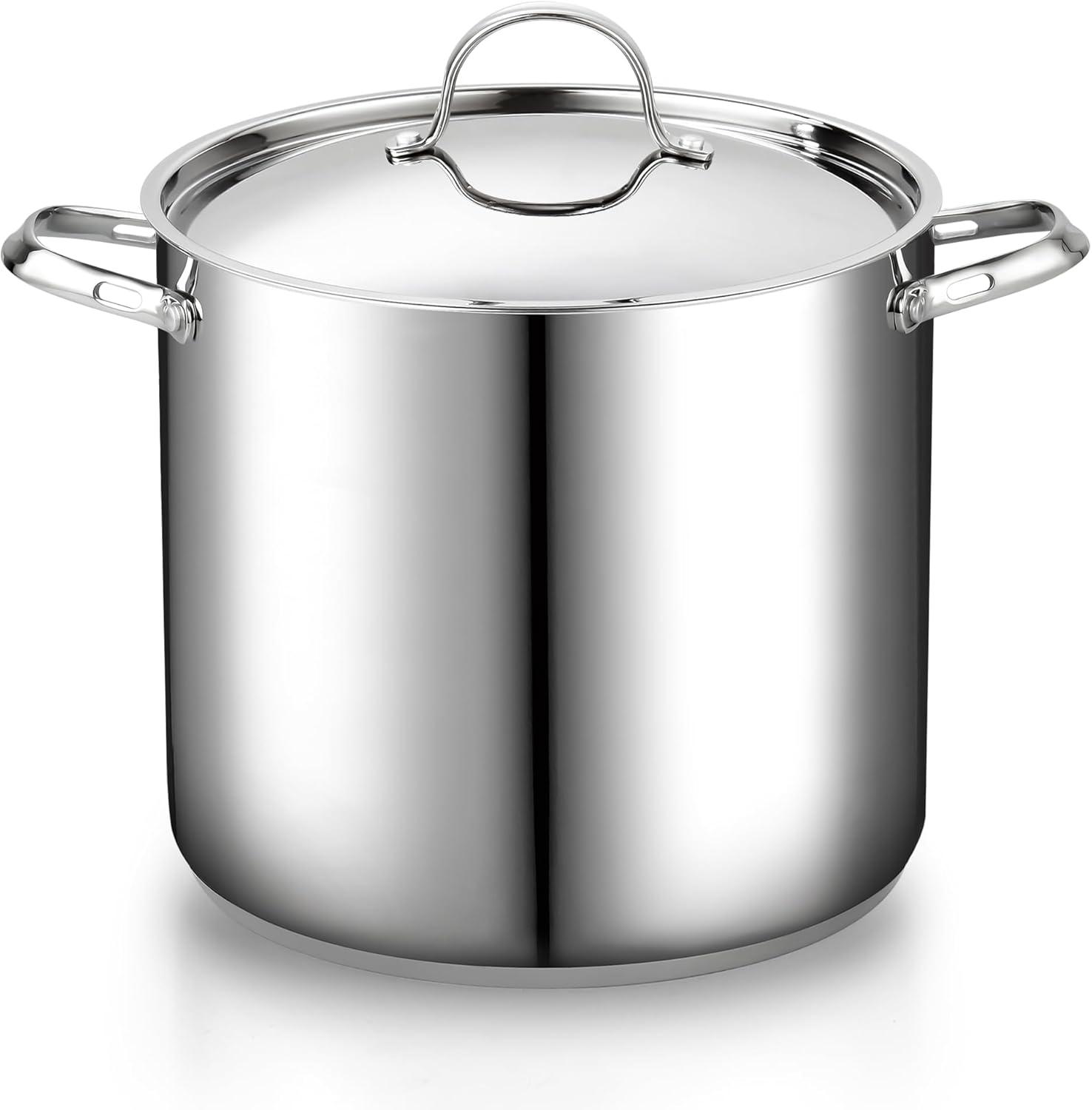 Extra Large Silver Stainless Steel Stockpot with Lid