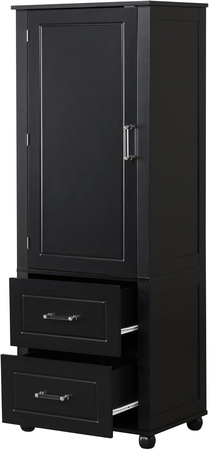 Black Tall Bathroom Storage Cabinet with Drawers and Dividers