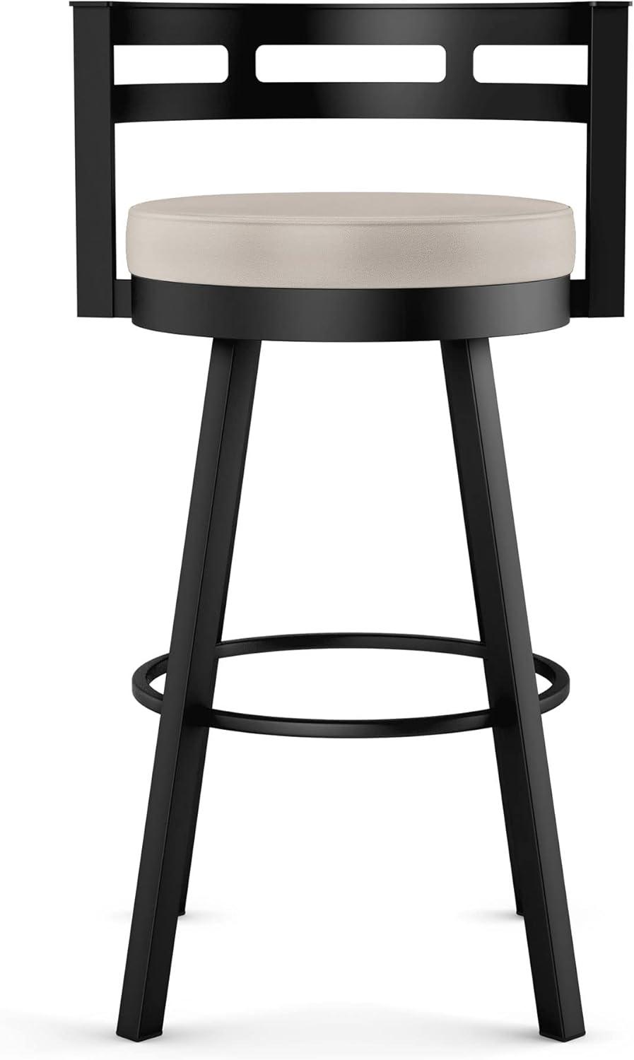 Amisco Render Upholstered Counter Height Barstool Cream/Black: Modern Metal Design, Integrated Armrests, Faux Leather