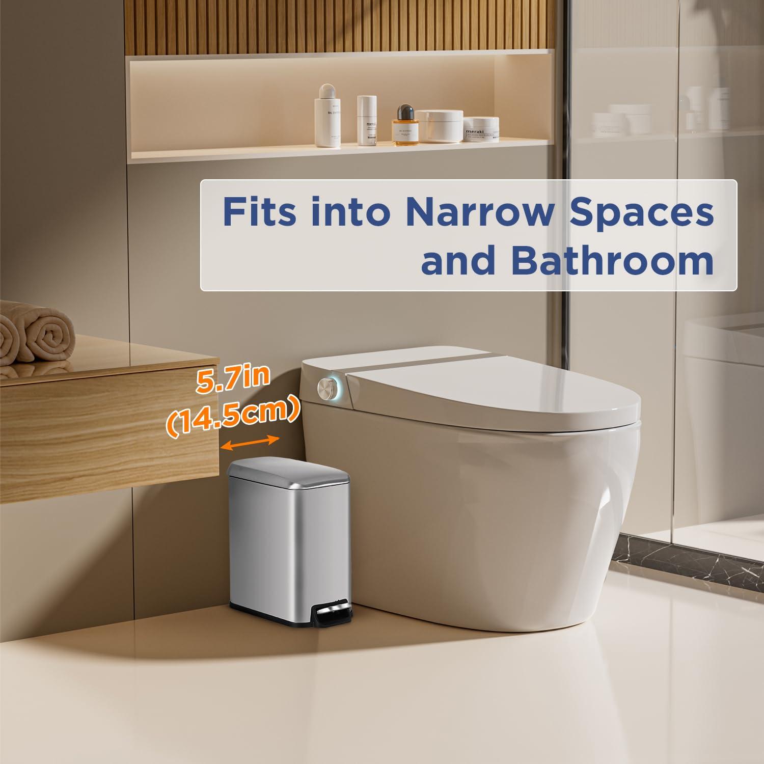 FDW Bathroom Trash Can With A Lid 1.3 Gallon  (5 L) Small Trash Bin Step Pedal Garbage Can With Removable Bucket Slim For Small Spaces For Bathroom,Bedroom,Kitchen,Office