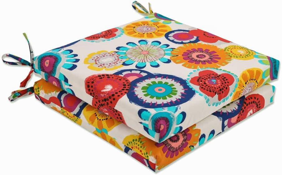 20"x20"x3" 2pc Crosby Floral Outdoor Squared Corners Chair Cushions - Confetti - Pillow Perfect: Weather-Resistant with Ties