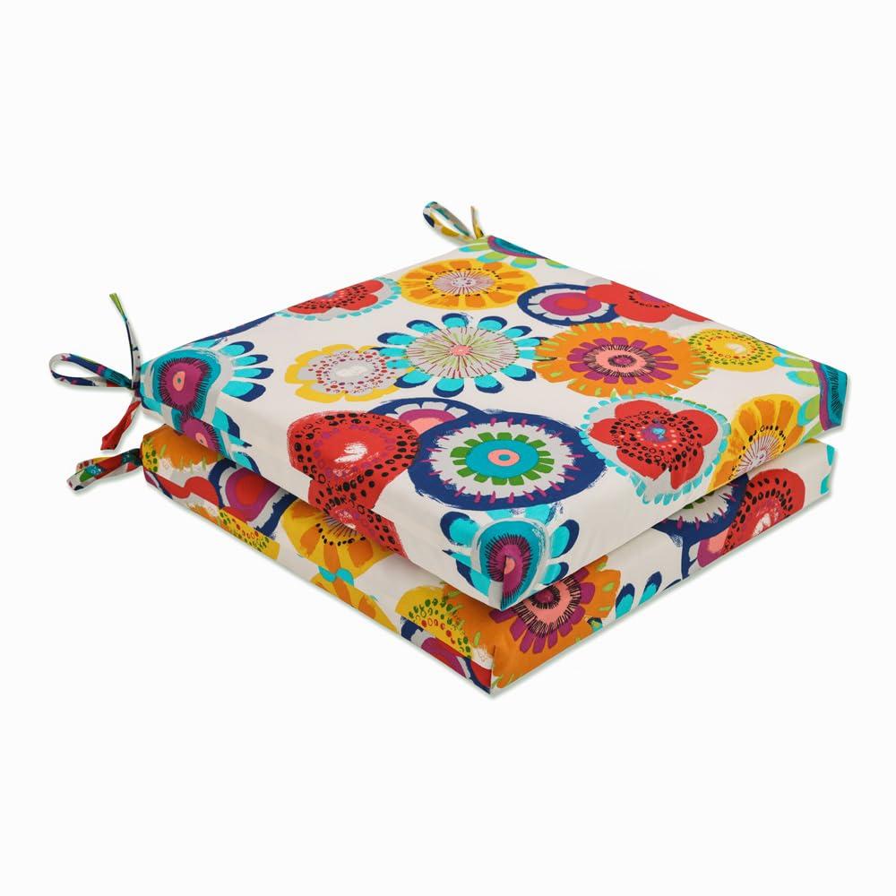 20"x20"x3" 2pc Crosby Floral Outdoor Squared Corners Chair Cushions - Confetti - Pillow Perfect: Weather-Resistant with Ties