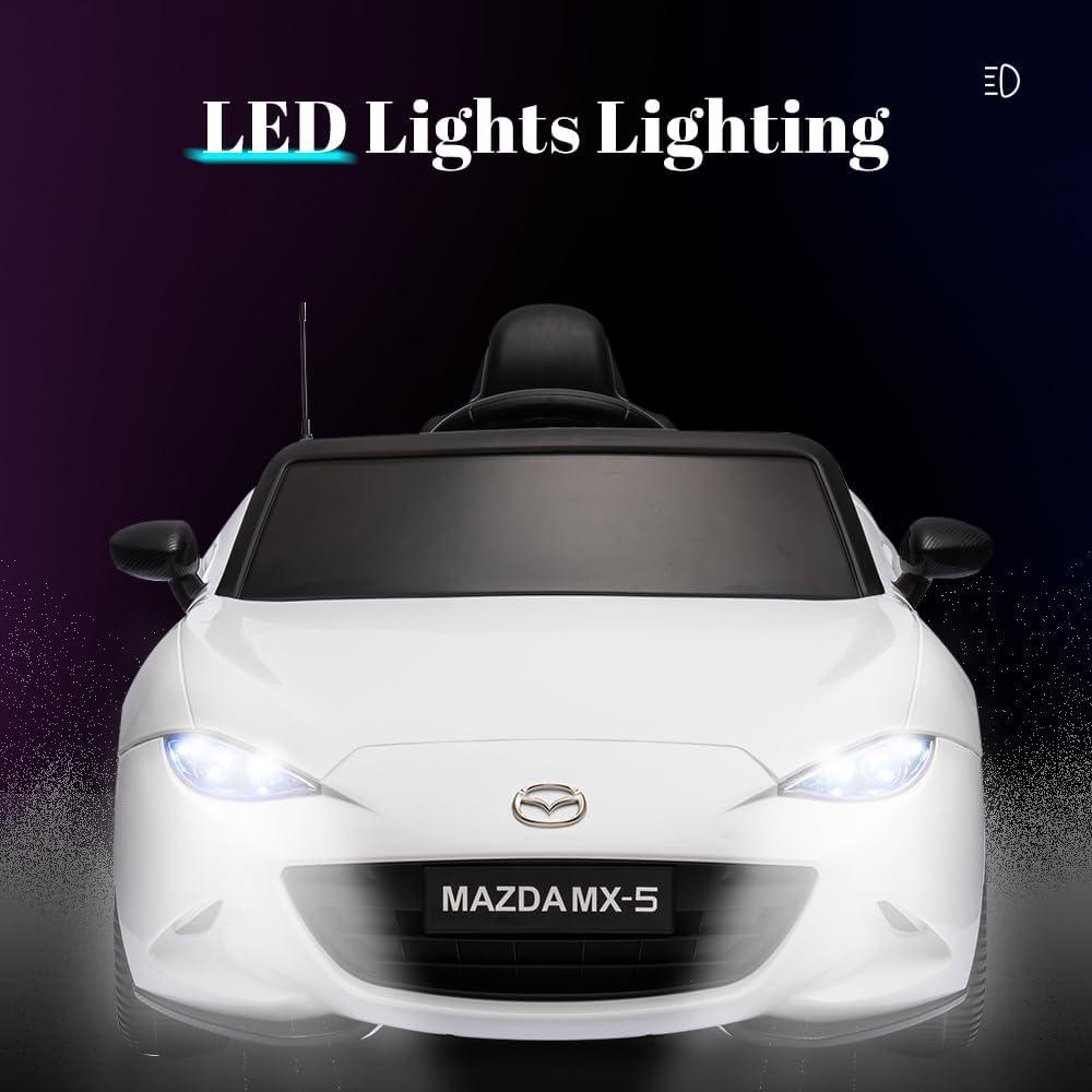 Coche para Niños, mazda mx-5 rf, Coche para Montar con Motor de 12 V con control remoto de 2,4 G, Coche de Juguete Eléctrico de Velocidad Ajustable para Niños de 3 a 6 Años, Blanco