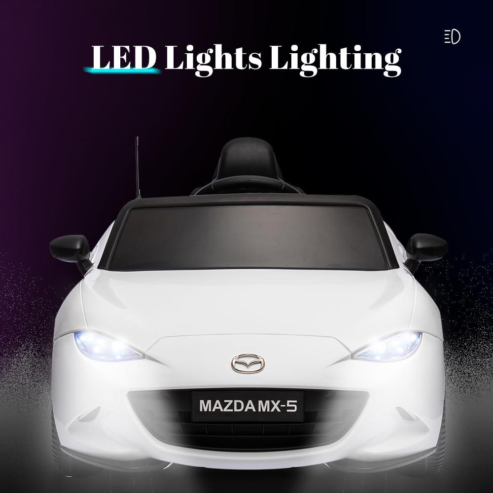 Coche para Niños, mazda mx-5 rf, Coche para Montar con Motor de 12 V con control remoto de 2,4 G, Coche de Juguete Eléctrico de Velocidad Ajustable para Niños de 3 a 6 Años, Blanco