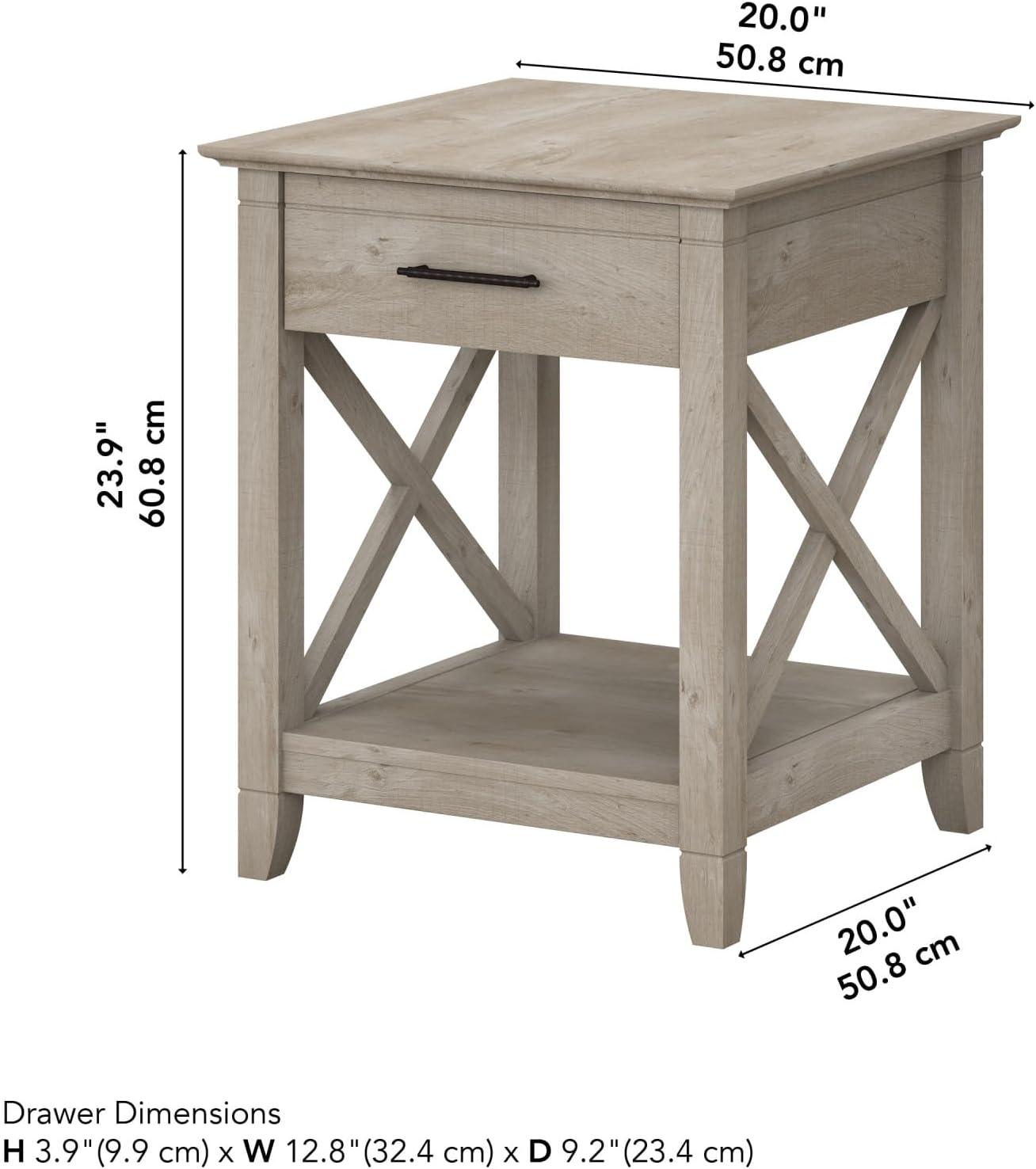 Key West End Table with Storage Washed Gray - Bush Furniture: Coastal Style, Drawer & Shelf