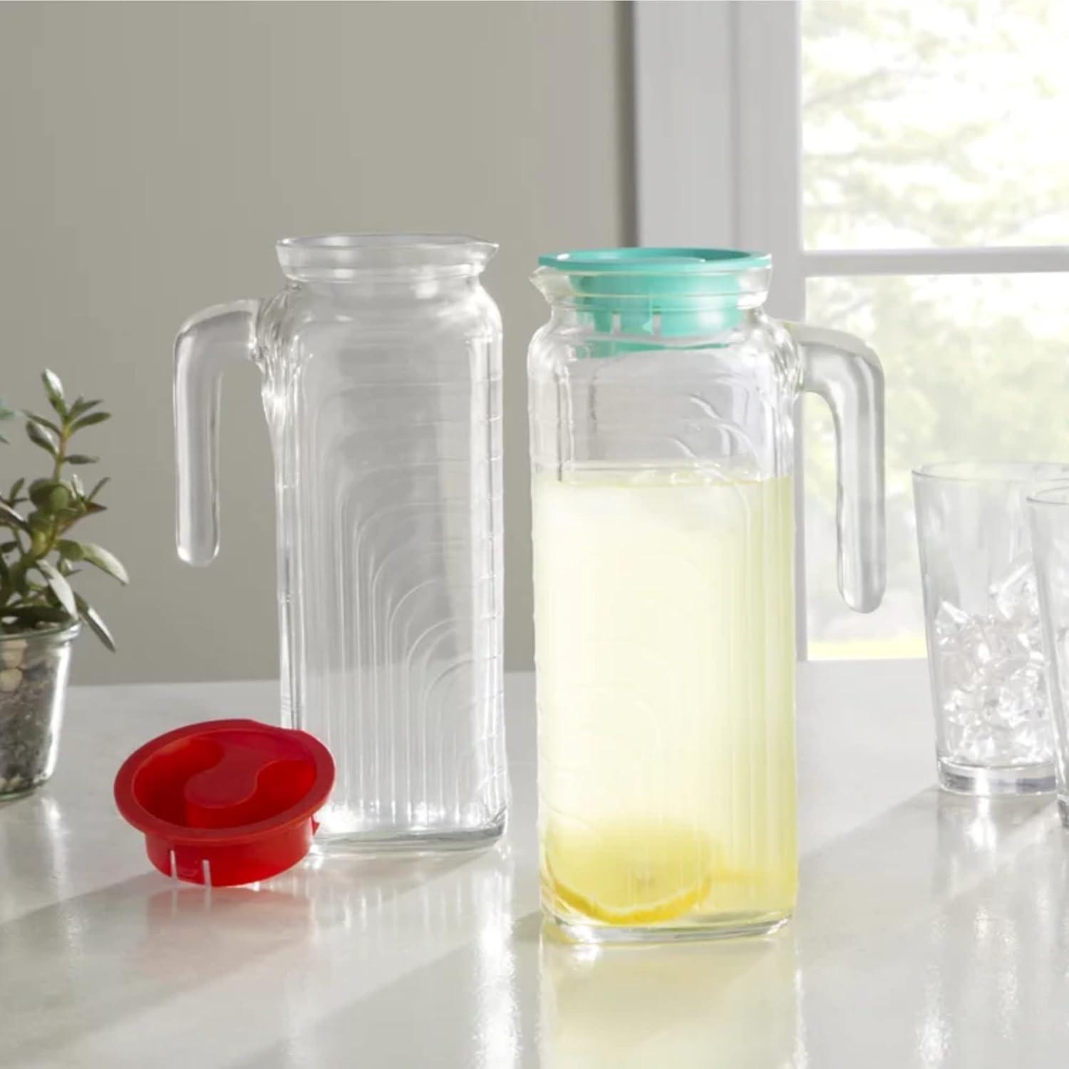 Bormioli Rocco Gelo Glass Jug/Pitcher with Lid, 41-Ounce, White Lid, , Beverage Server, White Lid