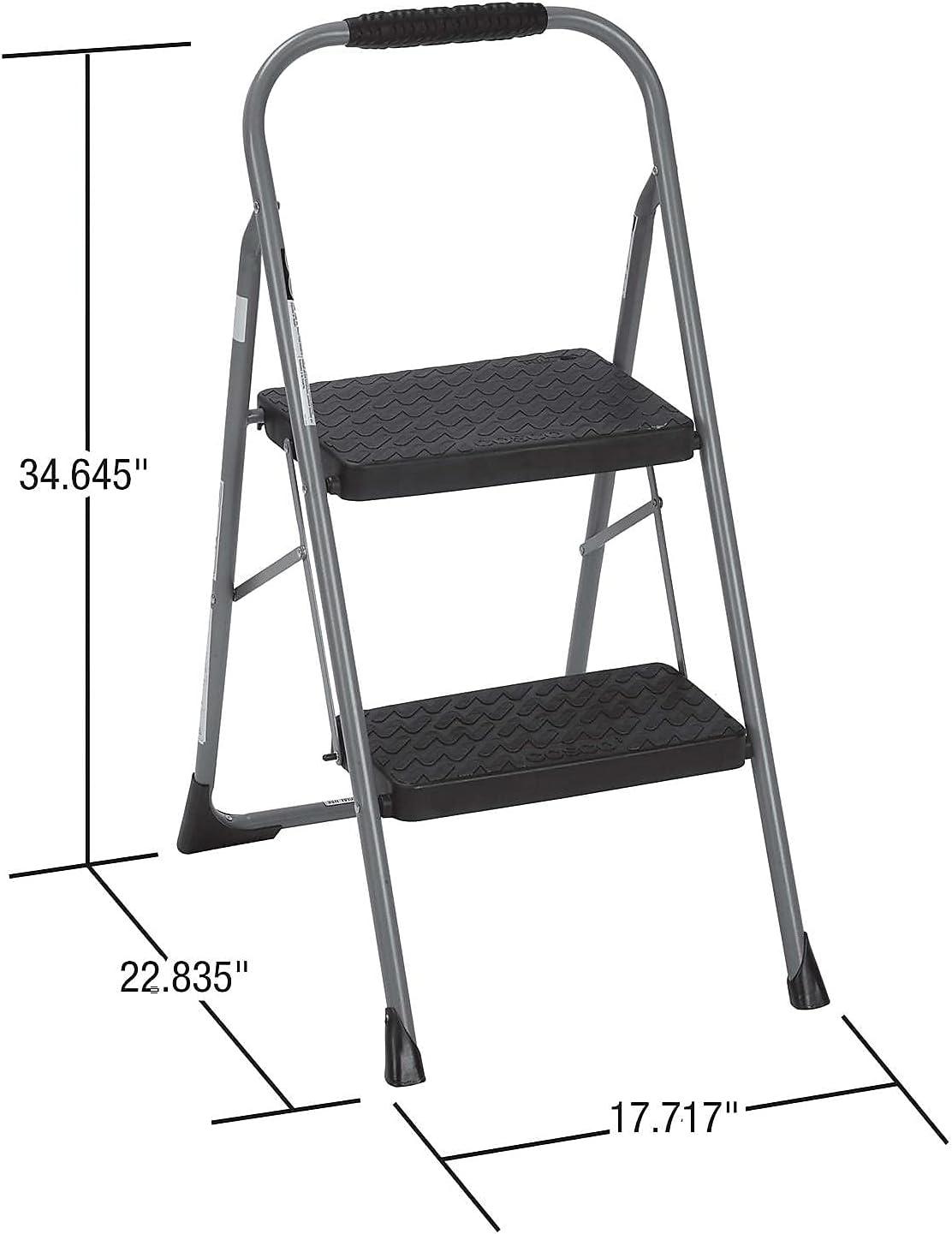 22-Inch Black and Gray Foldable 2-Step Steel Stool