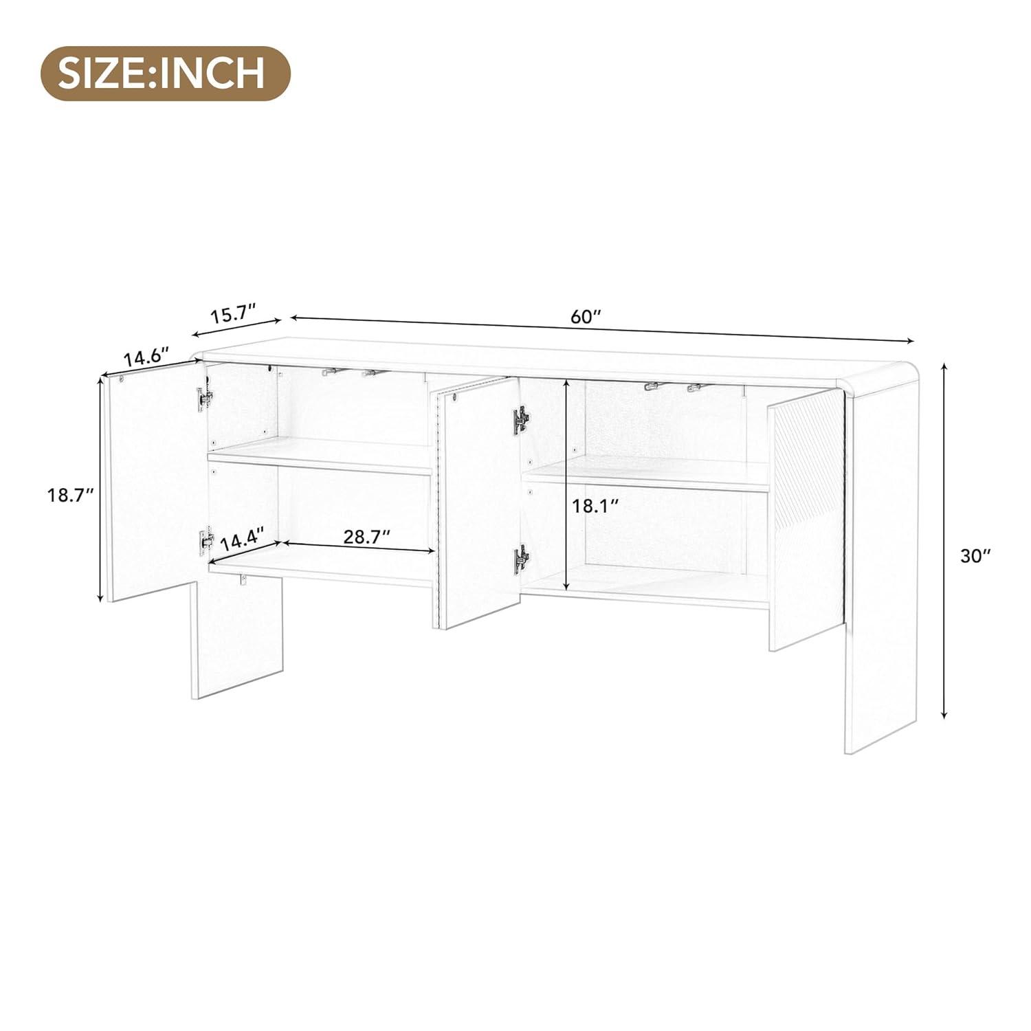 Apricot Cream 60" MDF and Particle Board Minimalist Sideboard with Adjustable Shelves