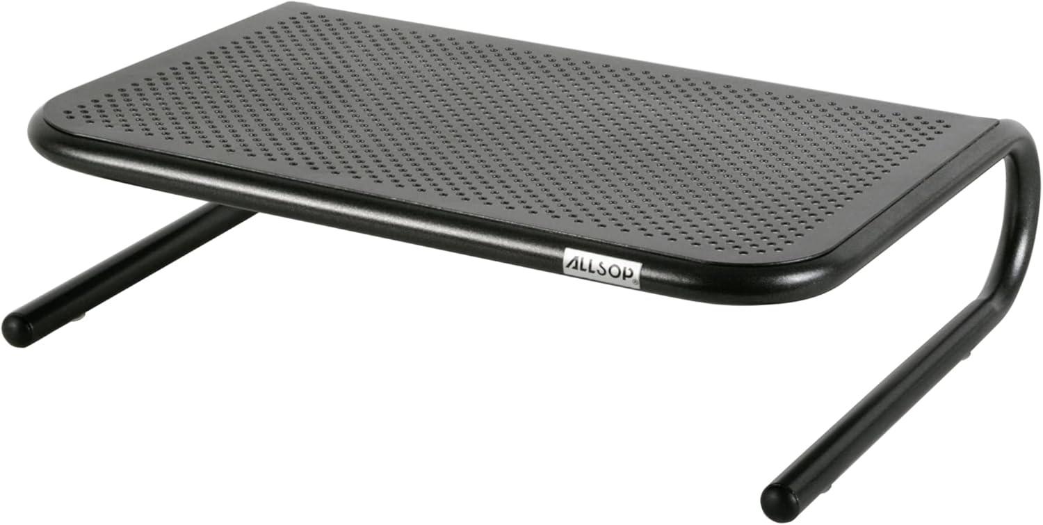 Pearl Black Steel Ergonomic Monitor Stand with Keyboard Storage