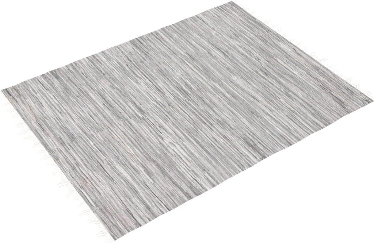 Prather Striped Hand-Knotted Cotton Gray Area Rug