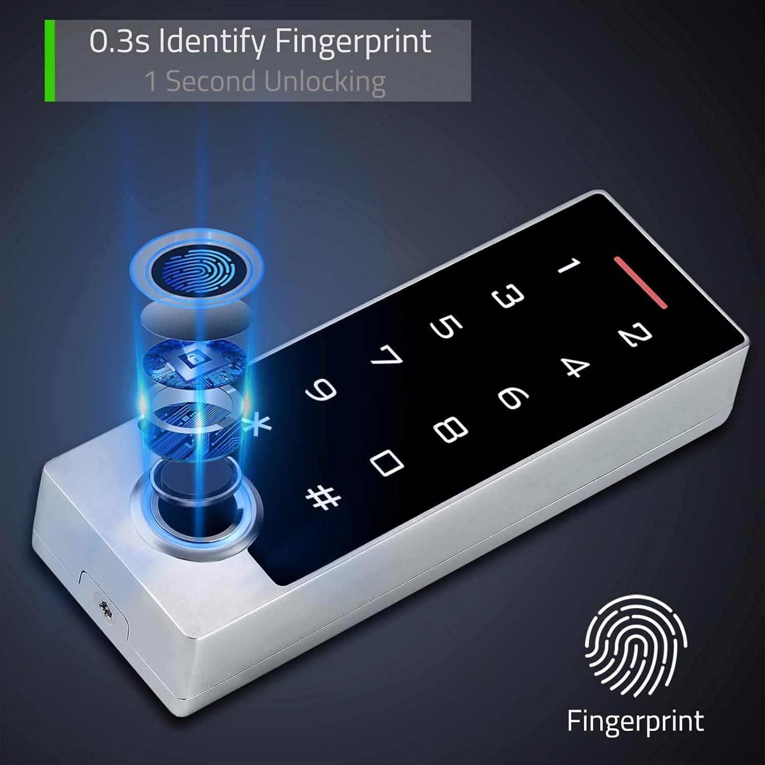 Metal Fingerprint Door Access Control Keypad System, Access Controller Stand-Alone Keypad, EM HID IC Card Reader + 5pcs ID Key Fobs, Weatherproof WG26/34 10000 Users for Garage, Door Lock Opener