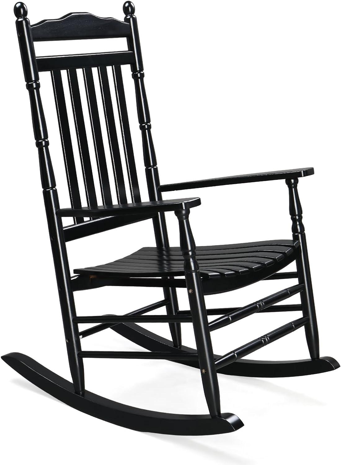 Black Solid Wood High Back Rocking Chair with Armrests