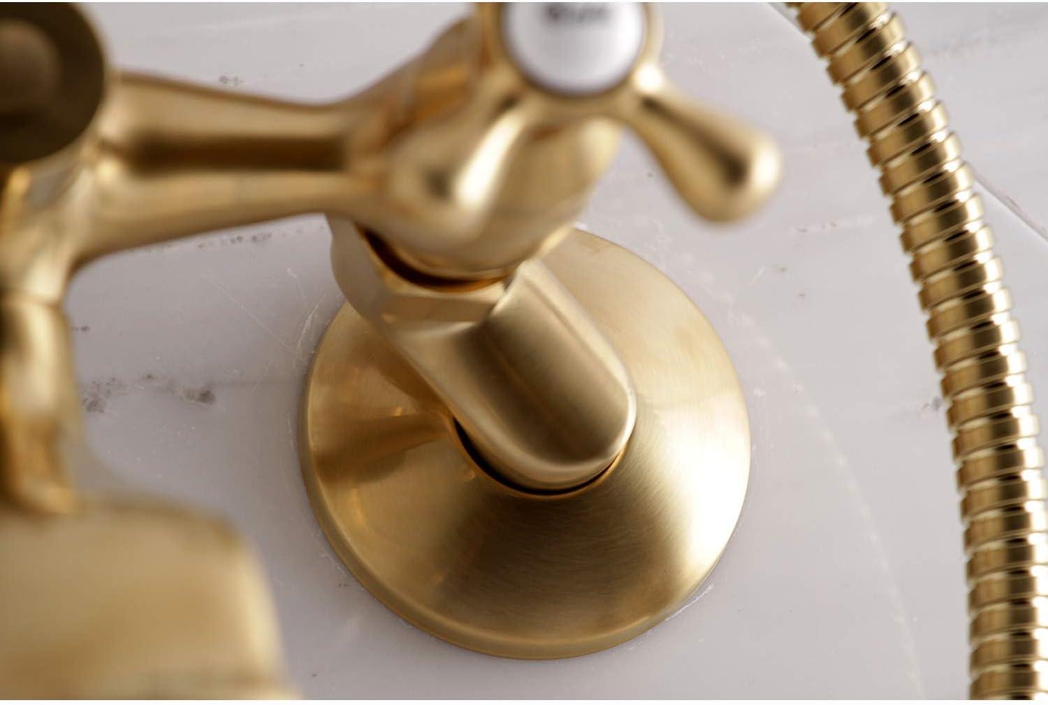 Kingston Brass Kingston Three-Handle 2-Hole Tub Wall Mount Clawfoot Tub Faucet with Hand Shower