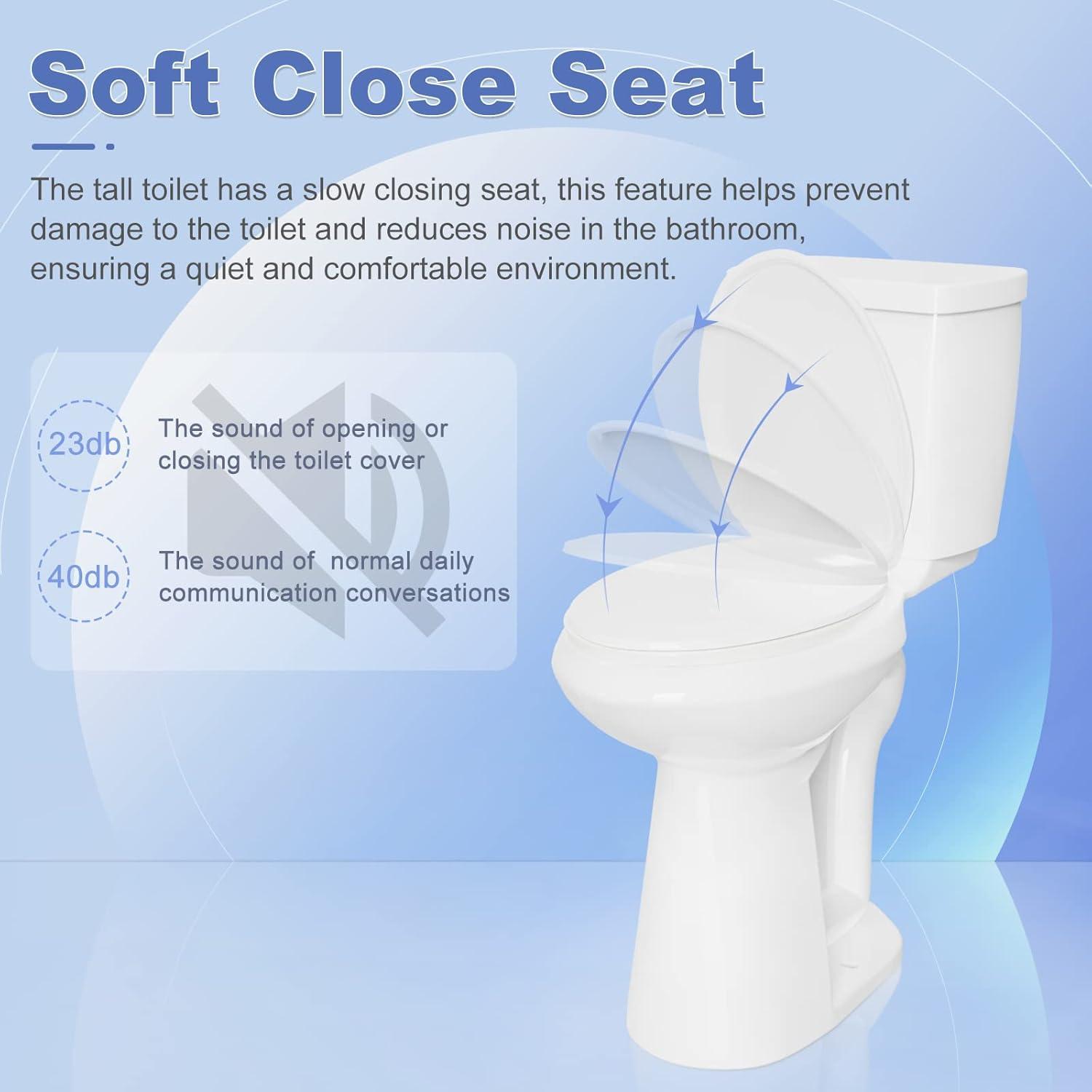 High Toilets For Seniors 21 Inch | 1.28gpf Single Flush Two-piece Extra Tall Toilets | Tall Toilet For Bathrooms Comfort Height Elongated, 12inch Rough-in Extra High Toilet For Tall People, Disabled