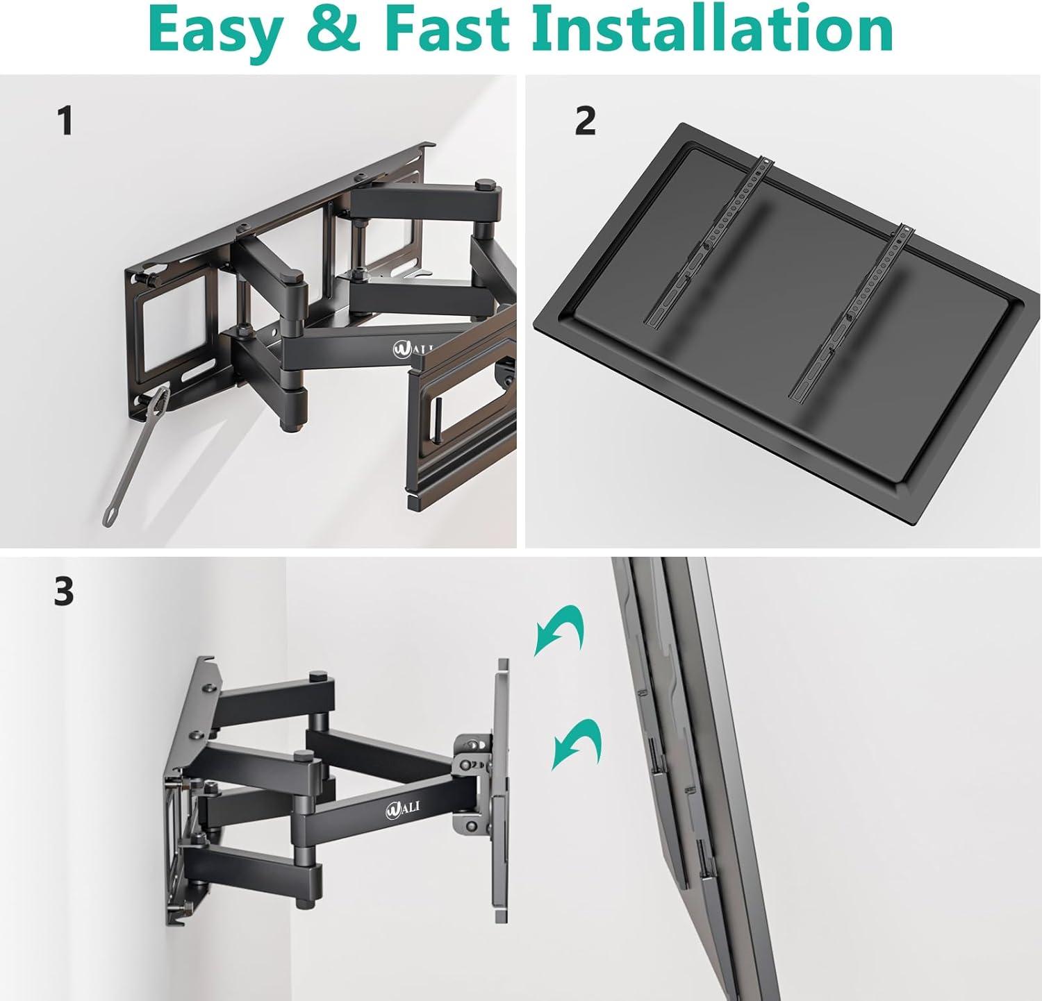 WALI TV Wall Mount for Most 32-70 inch Flat Curved TV, Full Motion Articulating Arm TV Bracket for LED, LCD, OLED Screen TVs up to 88lbs, Mounting Holes 400x400mm (FTM-2), Black