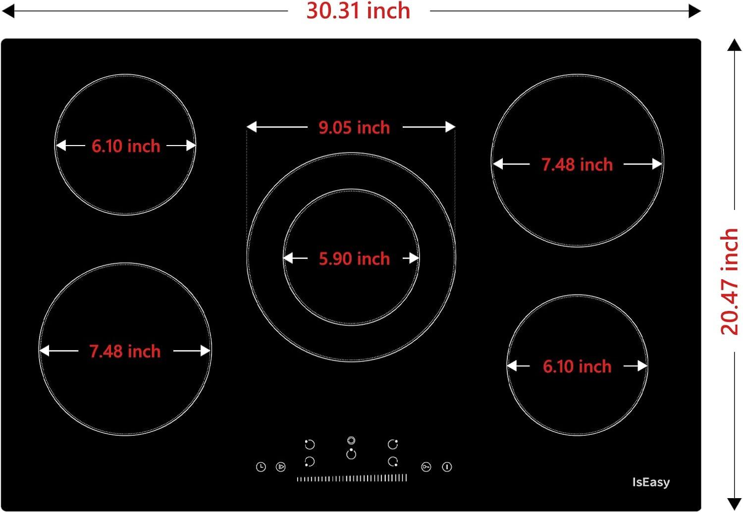 30 Inch Black Ceramic Electric Cooktop with 5 Burners