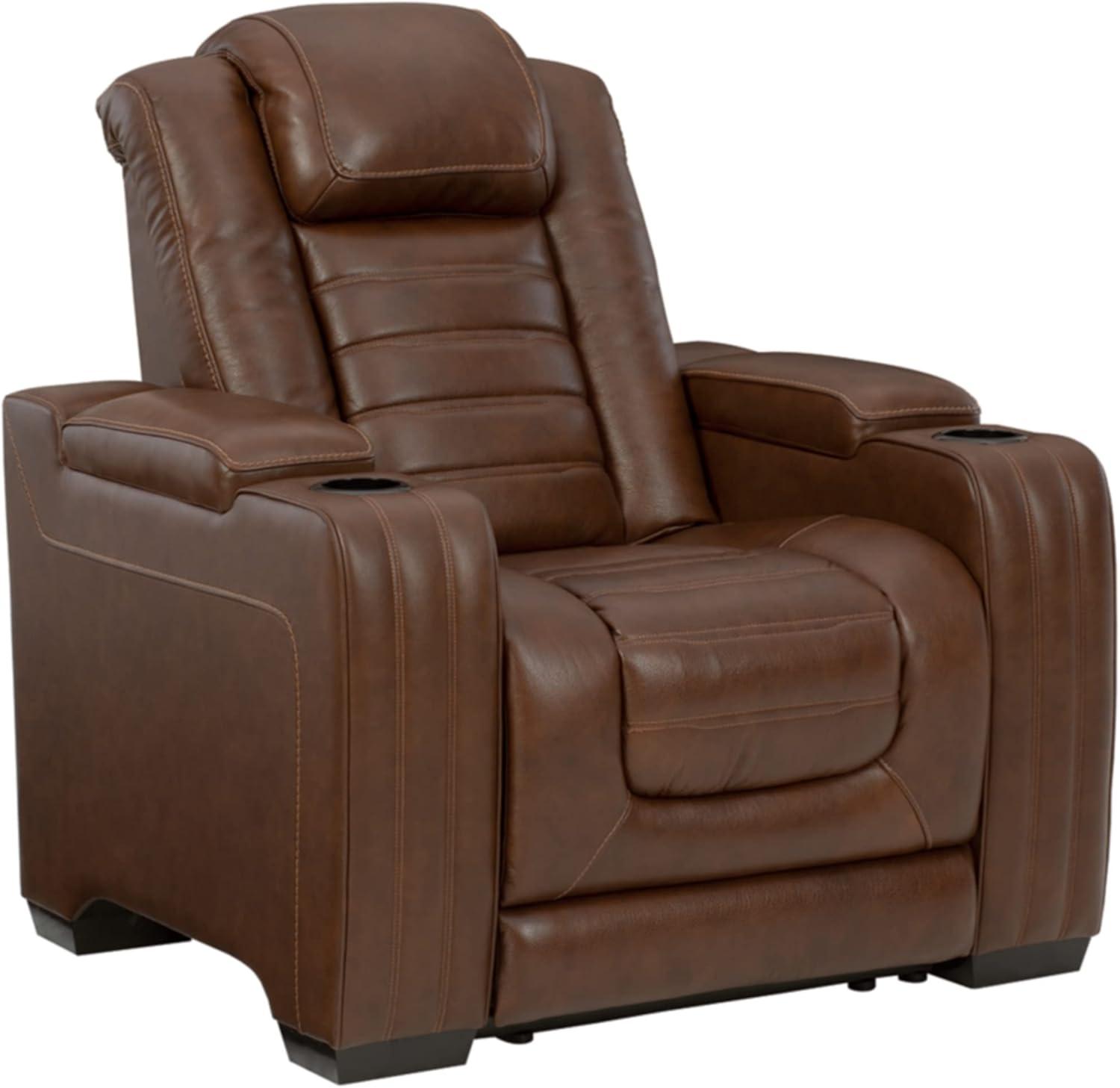 Ashley Furniture Backtrack Leather Power Recliner with Headrest in Chocolate