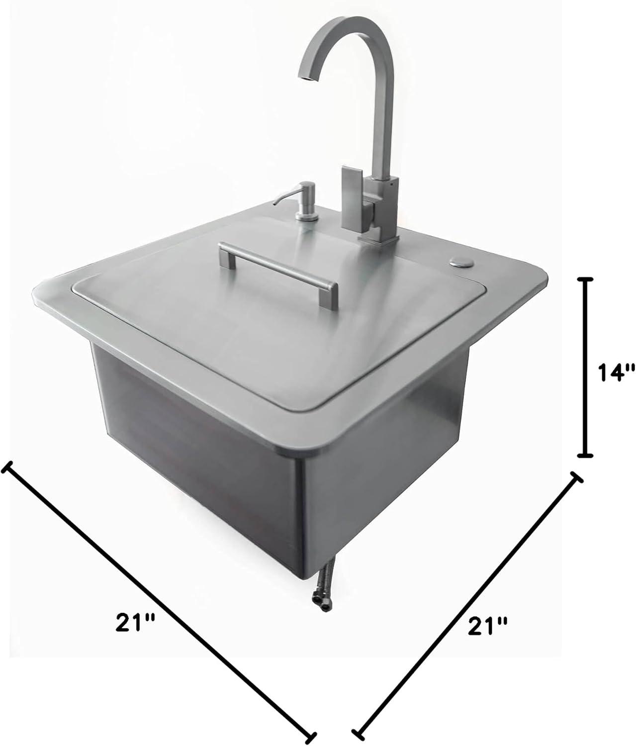 21" Stainless Steel Outdoor Kitchen Sink with Faucet and Soap Dispenser