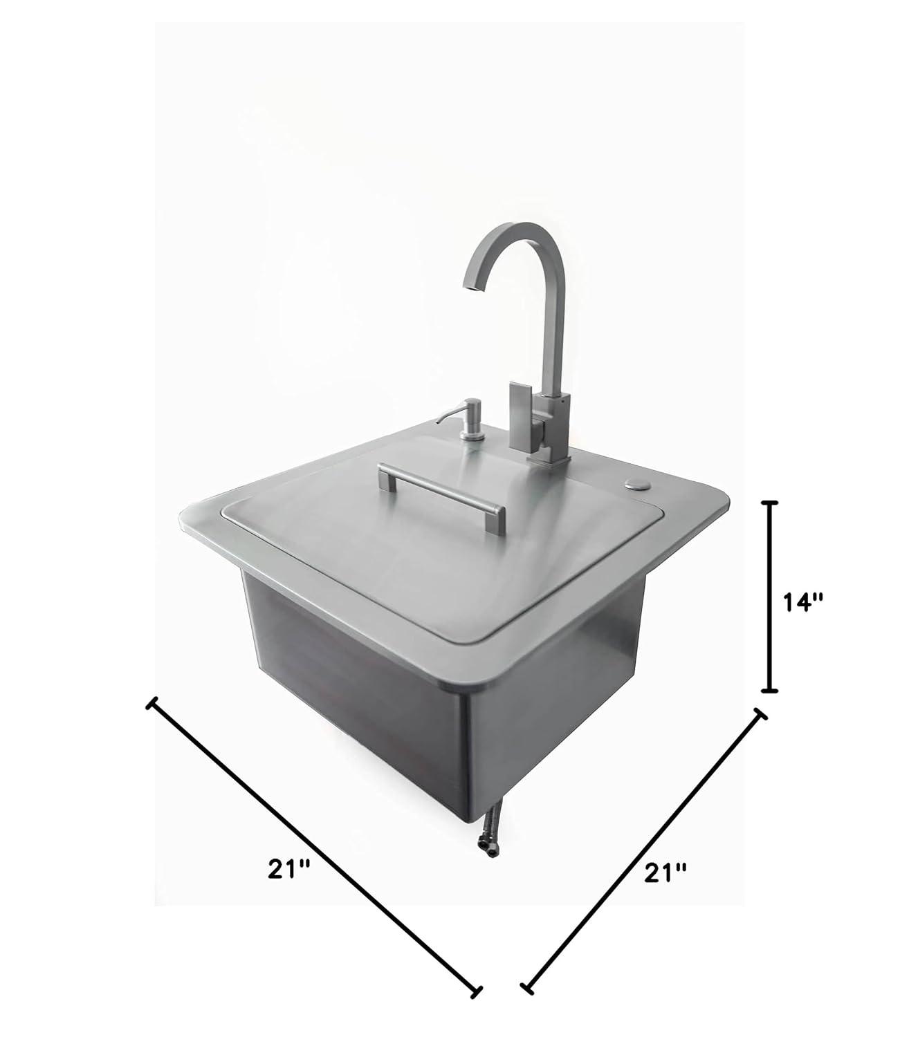 21" Stainless Steel Outdoor Kitchen Sink with Faucet and Soap Dispenser
