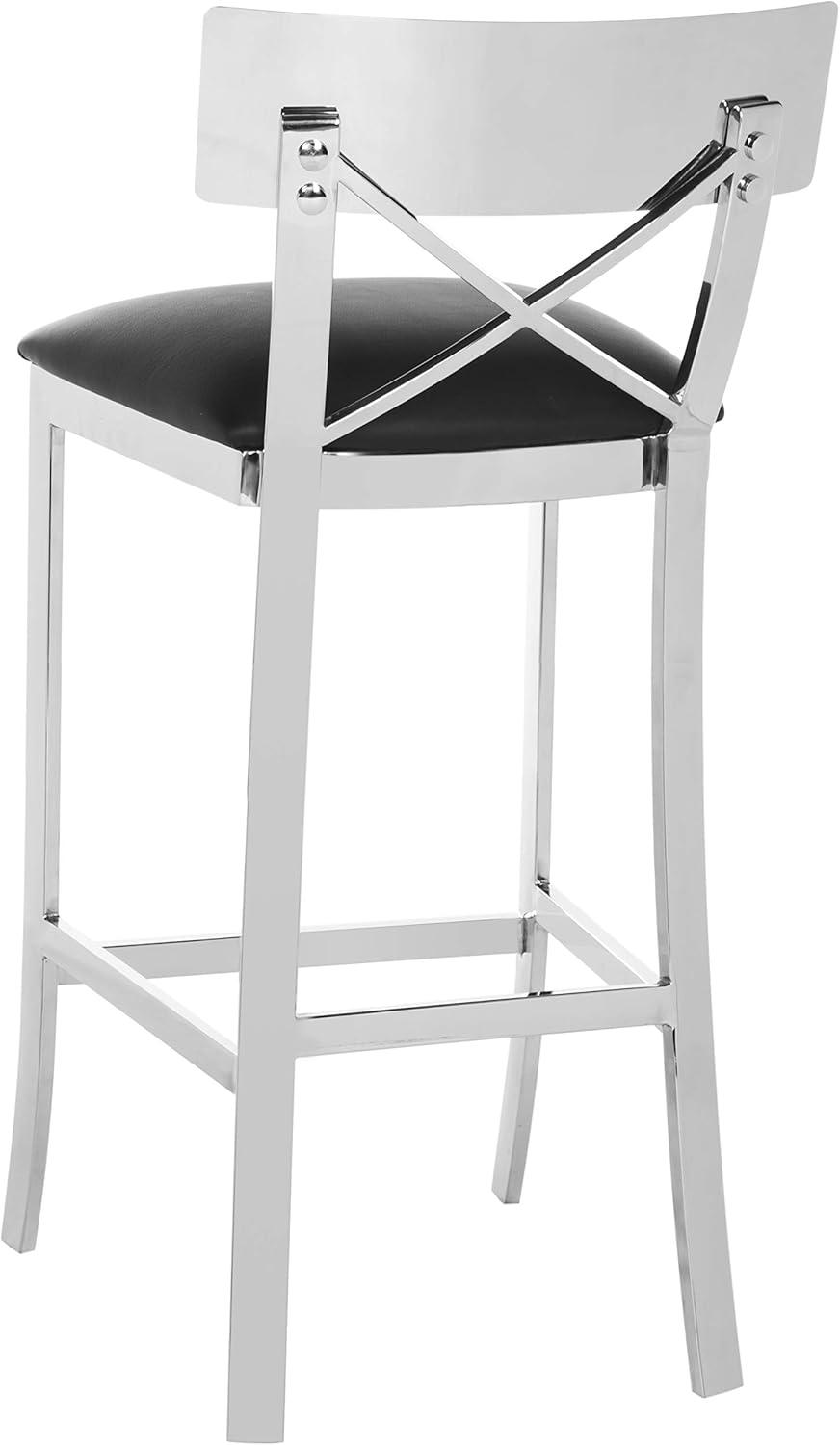 Zoey 39''H Stainless Steel Cross Back Bar Stool - Chrome/Black - Safavieh