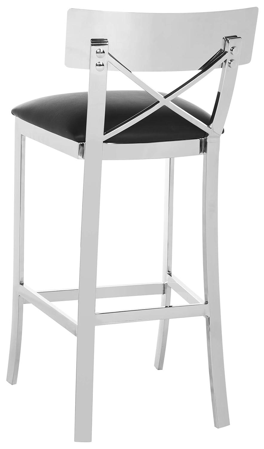 Zoey 39''H Stainless Steel Cross Back Bar Stool - FOX2034 - Chrome/Black - Safavieh Couture