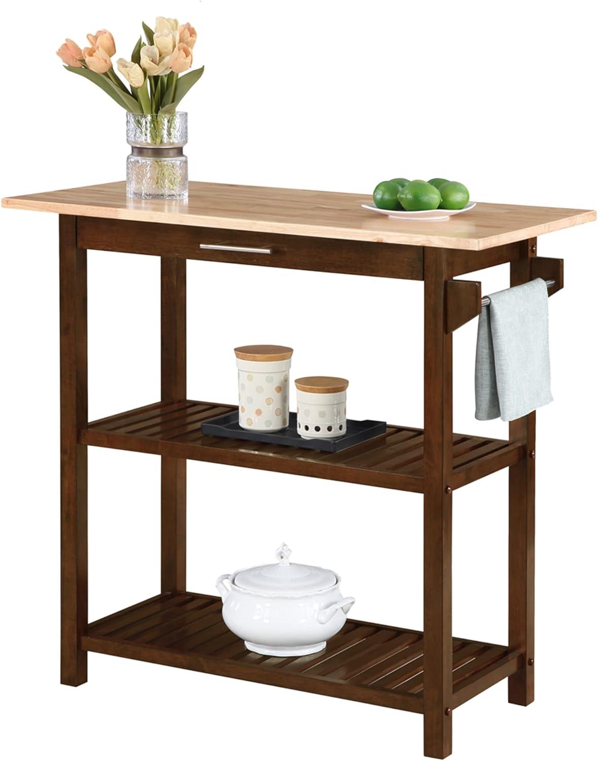 Convenience Concepts Designs2Go 3 Tier Butcher Block Kitchen Prep Island with Drawer, Espresso/Butcher Block