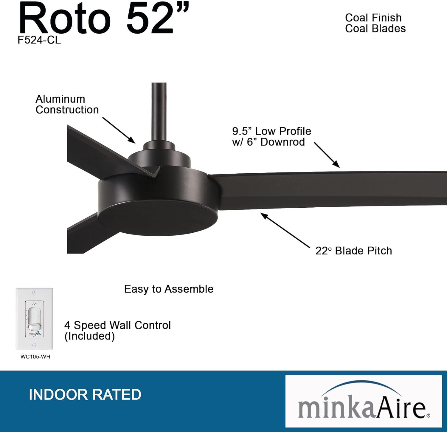 52" Roto 3 - Blade Propeller Ceiling Fan with Wall Control