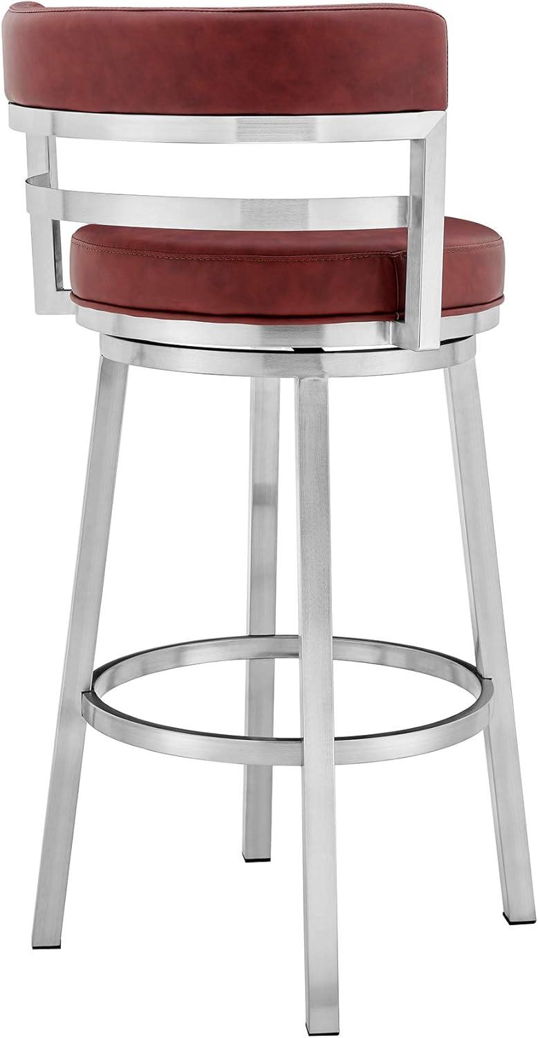 Madrid Red Faux Leather and Stainless Steel Swivel Bar Stool