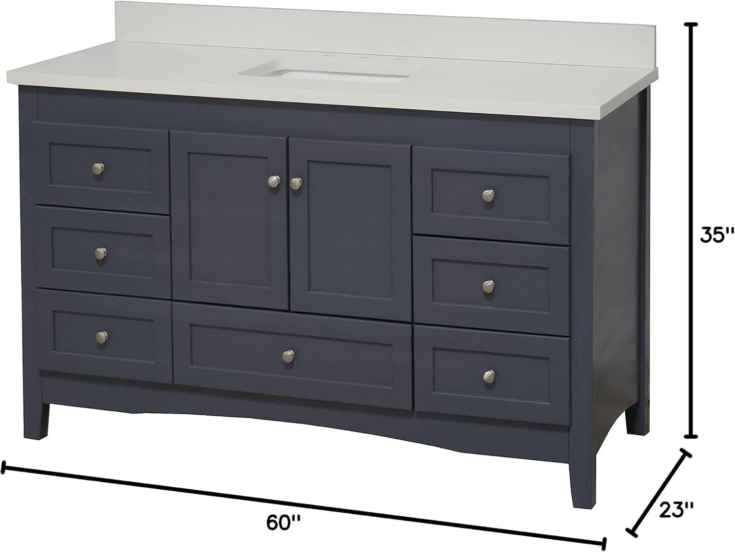 Abbey 60-inch Marine Gray Bathroom Vanity with Quartz Top